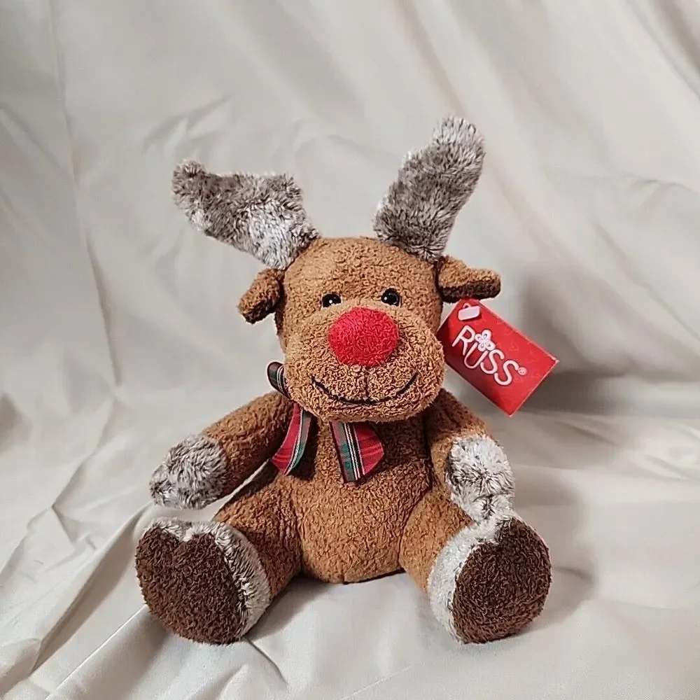 Vintage RARE‎ Russ Berrie Blinker Red Nosed Reindeer Beanie Plush Stuffed Animal